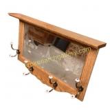 Oak Coat Rack with Etched Glass Panel