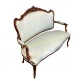 Carved Walnut Settee with Upholstered Seat