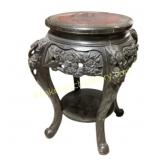 Carved Wooden Plant Stand With Inlaid Top