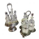 Two Silver-Plated Cruet Sets with Glass Bottles