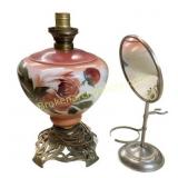 Floral Glass Oil Lamp and Adjustable Mirror