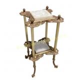 Gold Tone Two-Tier Marble Plant Stand