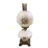 Milk Glass Hurricane Lamp With Floral Design