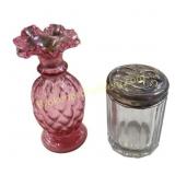 Pink Glass Vase and Glass Jar with Lid