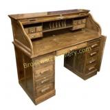 Oak Roll-Top Desk with Multiple Drawers