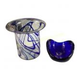 Glass Vase and Bowl Set with Blue Accents