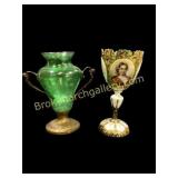 Bohemian Chalice Vase, Etched Vase in Frame