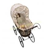 Wicker Doll Carriage with Lace Canopy