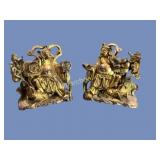 Pair Chinese Carved Figural Wall Elements
