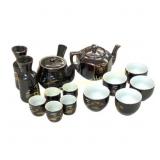Black Ceramic Tea Set with Gold Detailing