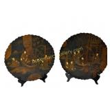 Pair Lacquered Pedestal Plates