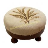 Embroidered Round Wooden Footstool