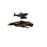 Carved Wooden Whale Sculptures Set