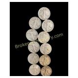 Eleven Walking Liberty Half Dollar Coins