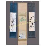 3 Asian Watercolor Scrolls