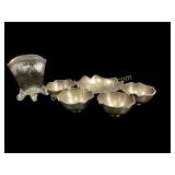 Bohemian Glass Vase, Pewter Table Set