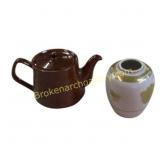 Brown Teapot and White Vase Set