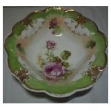 Antique Hand Painted Gold Gilded Serving Bowl