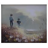 Boys at the Beach Signed Oil on Canvas