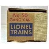 Lionel No.50 Gang Car BOX ONLY