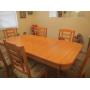 Oak dining table, 1 leaf, 6 chairs-EX condition