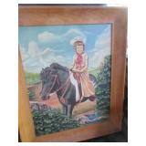 Mid Century painting of girl on pony signed Ortiz