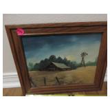 Painting of Red Barn in field, inferred artist