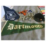 Dartmouth College pennant, 1943 wool beanie,
