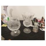 2 Scottish cut crystal glasses: brandy, tall cord-