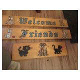 Welcome Friends wooden welcome sign dogs and