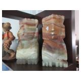Pair Mexican carved onyx Mayan figure Bookends