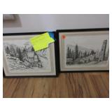 2 engravings signed Dade: Curtz Mill East Fork