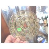 Tibetan Buddhist brass filagree tray with turquois