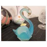 Murano turquoise blue glass swan with gold flecks