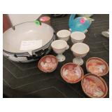 MCM Japanese ashtray, 4 luster saki cups, 4