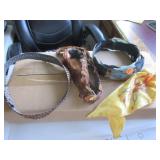2 feather hat bands, braided plastic headband, old