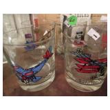 Set of 4 low ball glasses w/ WWI airplane/pilot