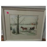 1963 painting by M. Ohler of horsedrawn sleigh