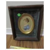 Color drawing of early 19th C woman in blue dress