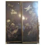 Pair Chinese embroidered silk with crane and