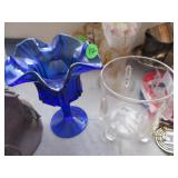 Fenton Vulcan cobalt blue pedestal compote, EAPG