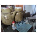 2 Mid Century Japanese travel teapots w/ cups,