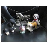 Metal horse figure, flocked spaniel dog, bobble