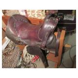 Early 20th C cavalry saddle w/ pommel shield, D