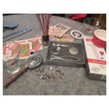 Manhattan glasses, swizzle sticks, wine bottle