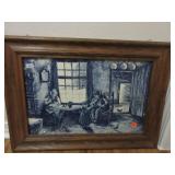 Delft tile art of Dutch family in farmhouse