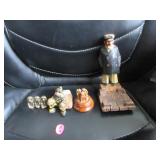 Small brass and wooden See No Evil figures,