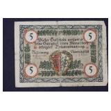 1918 WW1 GERMAN 5 NOTE