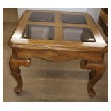 Wooden Glass Panel End Table, 27"x27"x20.5"