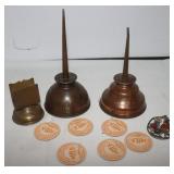 Vintage Oil Cans; 1 is Eagle, 6 Milk Tops &